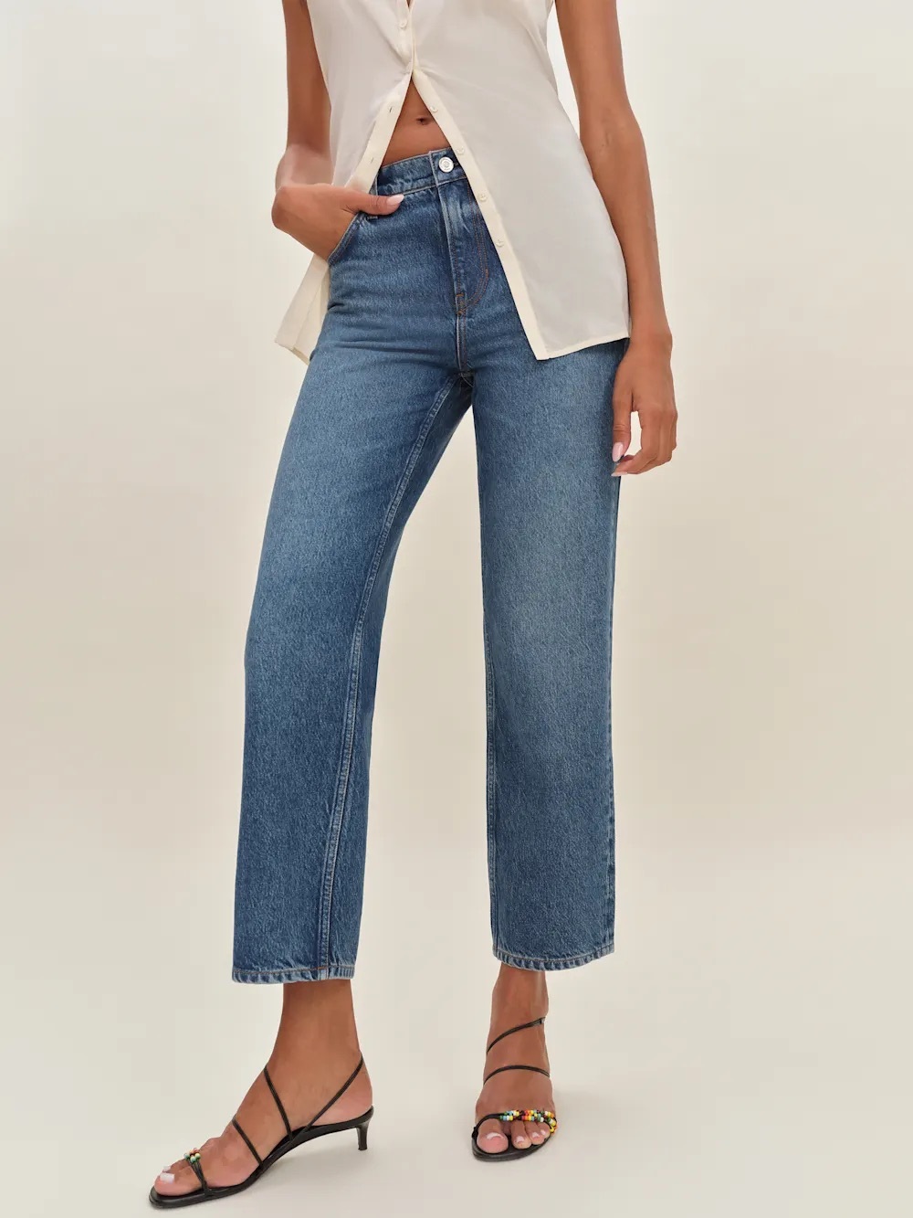 Arleth Mid Rise Straight Leg Cropped Jeans